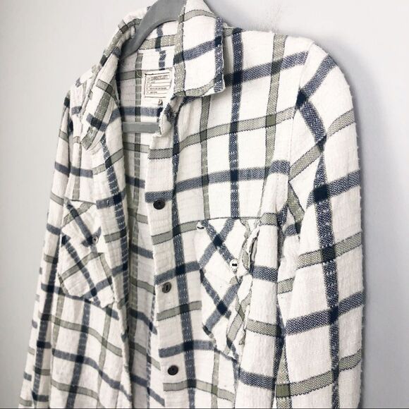 CURRENT/ELLIOTT | Plaid Button Front Shirt Cream Long Sleeve Women’s Size Small - Picture 4 of 11